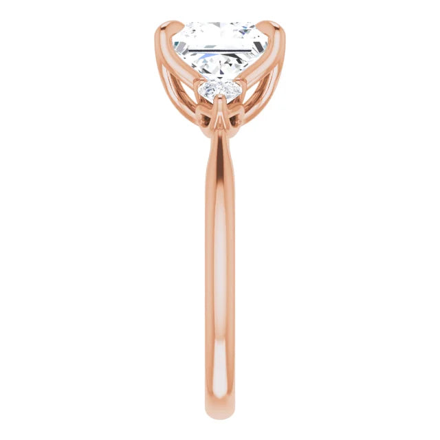 Princess cut three stones diamond ring in rose gold