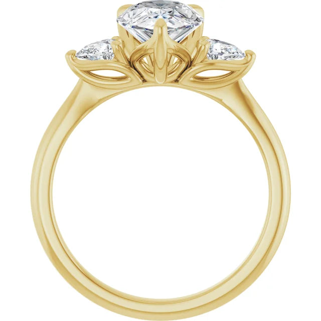 Sparkling Pear Three Stones Engagement Ring in Yellow Gold
