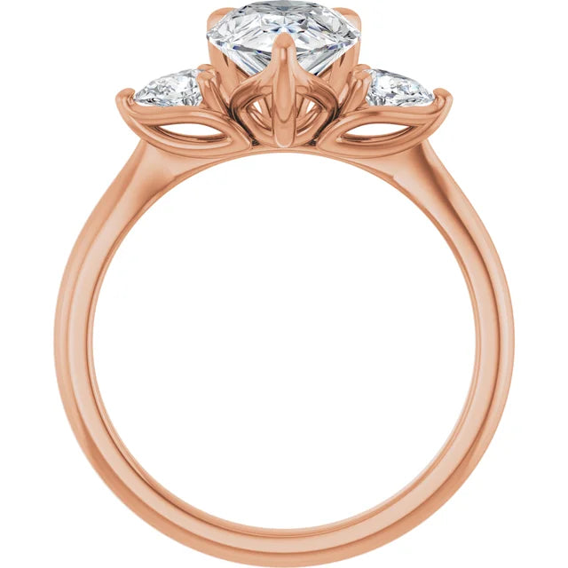 Luxurious Pear Three Stones Engagement Ring Rose Gold
