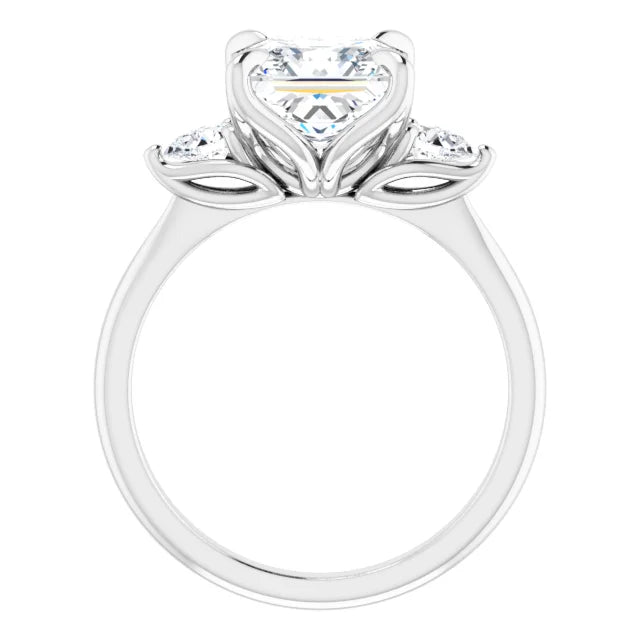 Princess cut three stones ring in white gold