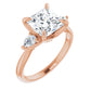 Rose Gold Princess Cut Three Stones Engagement Ring
