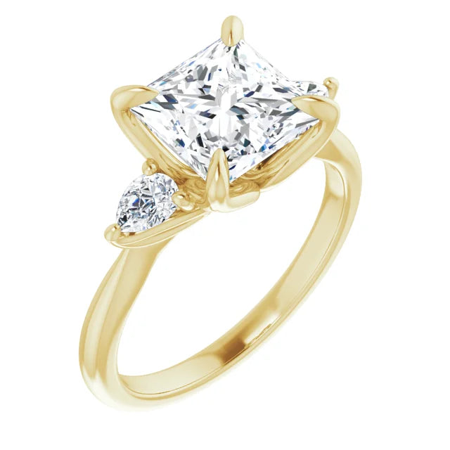 Classic princess cut engagement ring in yellow gold band