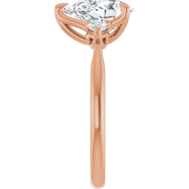 Rose Gold Three Stones Engagement Ring in Pear shape