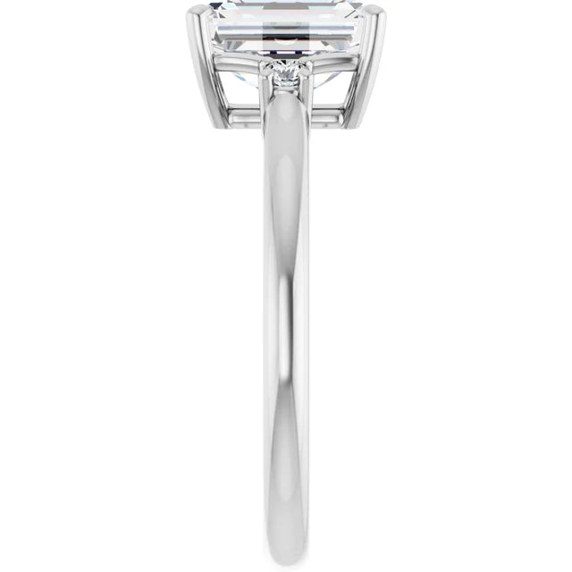 Emerald Cut Engagement Ring white gold slim band design