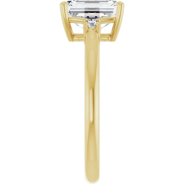Emerald Cut Engagement Ring yellow gold slim band design