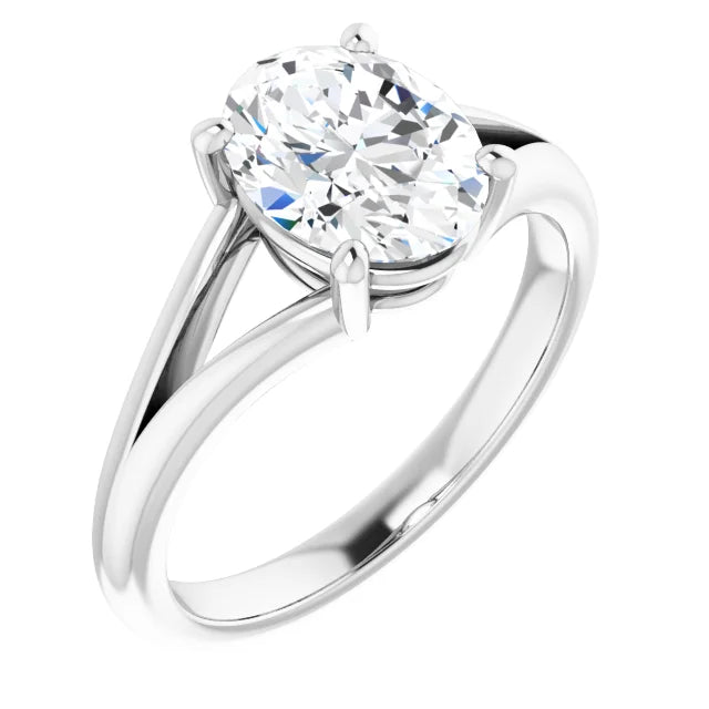Oval Solitaire Engagement Ring in White Gold, 2.30 mm