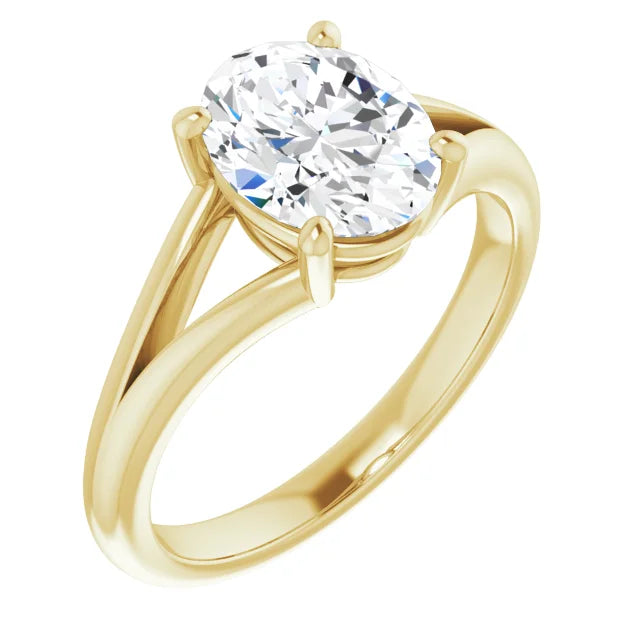 Oval Solitaire Engagement Ring in Yellow Gold, 2.30 mm