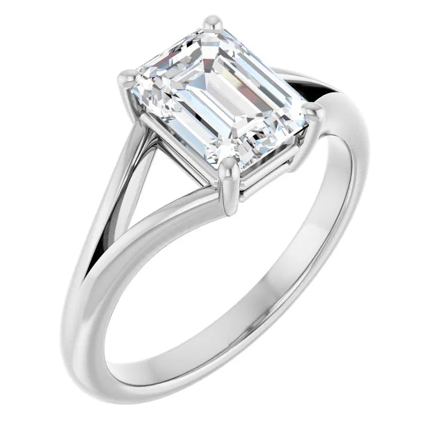 Gold Emerald Cut Solitaire Engagement Ring in White 