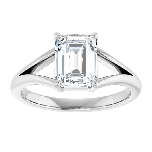 White Gold Emerald Cut Solitaire Engagement Ring in 2.30 mm band