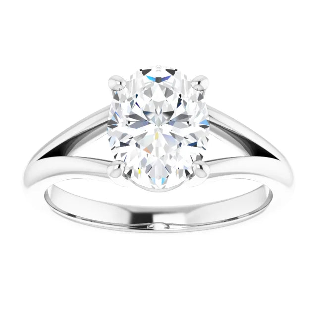 White Gold Oval Solitaire Engagement Ring in 2.30 mm