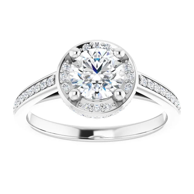 Engagement ring with halo in white gold