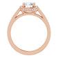 Rose gold ring with round diamond and halo