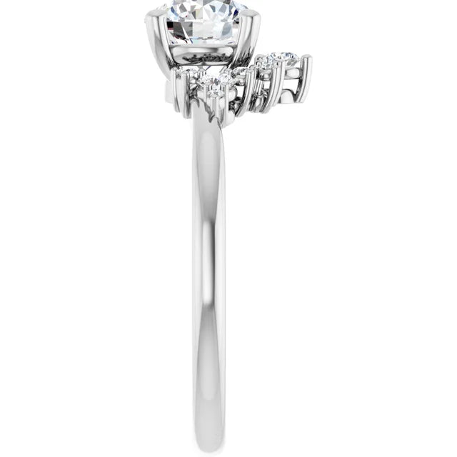 White Gold Round Engagement Ring With Design