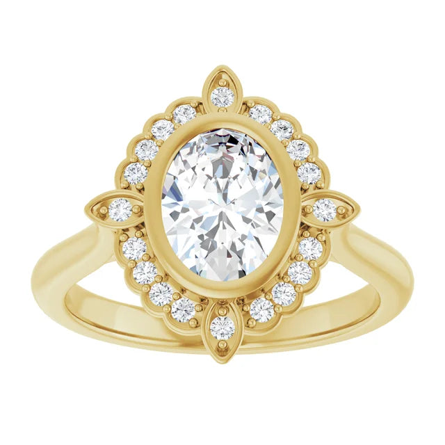 Flawless Yellow Gold Oval Engagement Ring With Halo