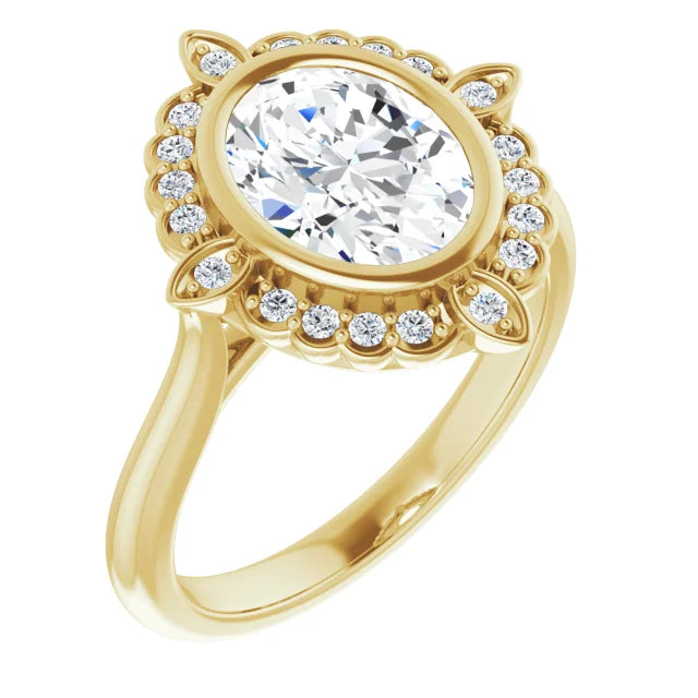Flawless Yellow Gold Oval Engagement Ring With Halo