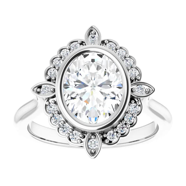 White Gold Oval Engagement Ring With Halo