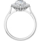 White gold pear engagement ring with diamond halo