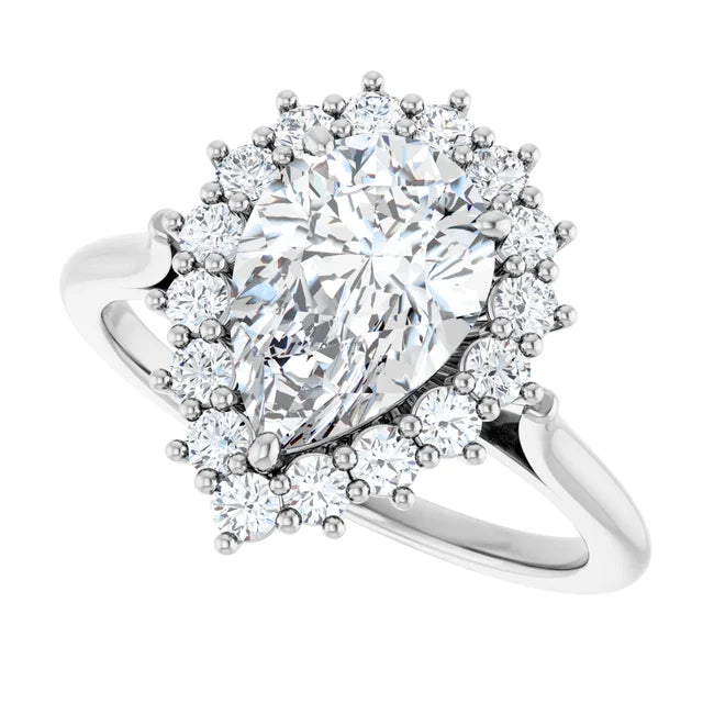 Radiant white gold pear engagement ring