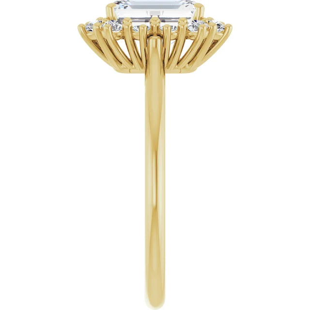 Emerald Cut Engagement Ring in 1.80 mm rose gold slim diamond band
