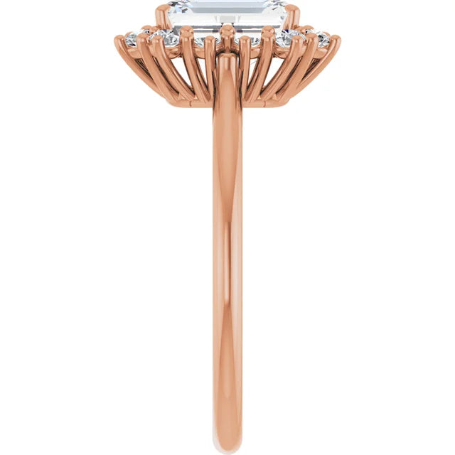 Emerald Cut Engagement Ring in 1.80 mm rose gold diamond band