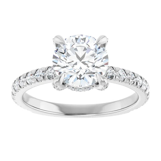 White Gold Round Engagement Ring With Hidden Halo