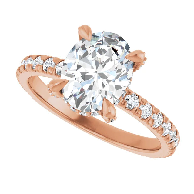 Glamorous Rose Gold Oval Engagement Ring With Hidden Halo