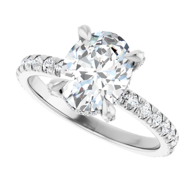 White Gold Oval Engagement Ring With Hidden Halo