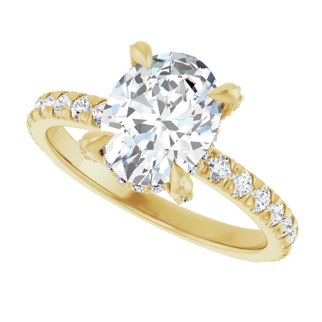 Glamorous Yellow Gold Oval Engagement Ring With Hidden Halo