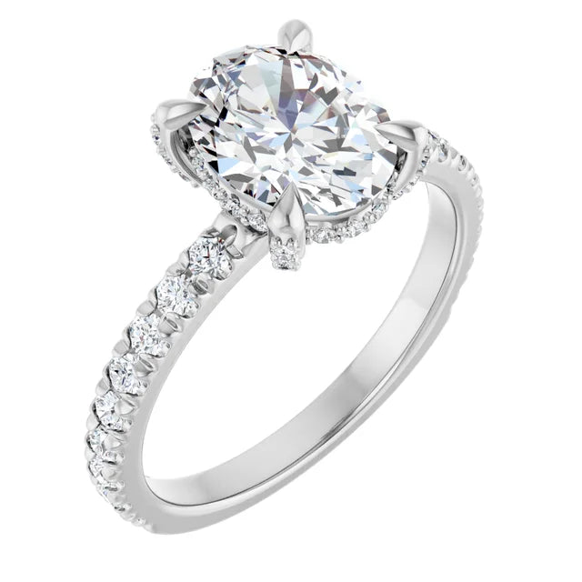 Glamorous White Gold Oval Engagement Ring With Hidden Halo