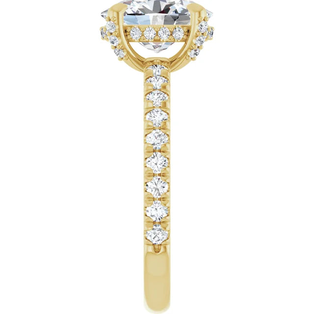 Yellow Gold Oval Engagement Ring With Hidden Halo in 2.00 mm 