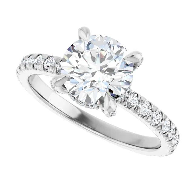 White Gold Round Engagement Ring With Hidden Halo