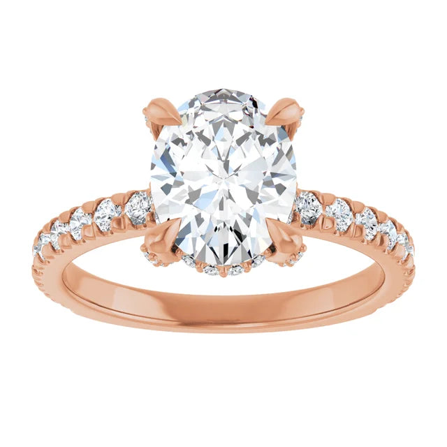 Unique Rose Gold Oval Engagement Ring With Hidden Halo