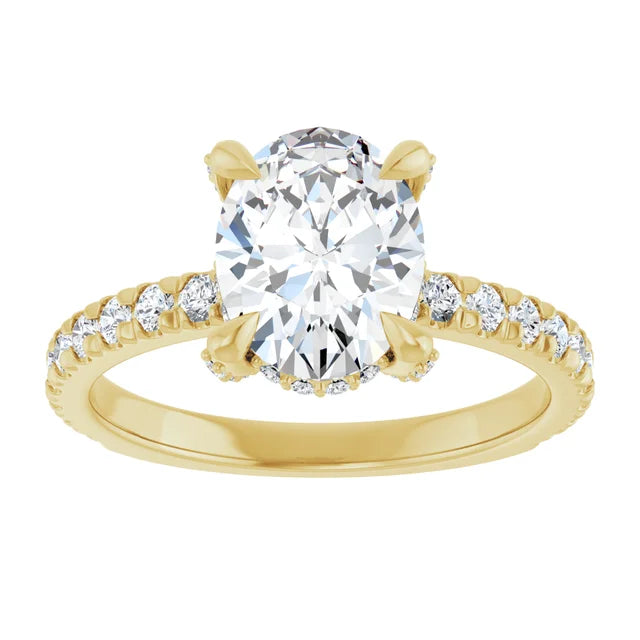 Unique Yellow Gold Oval Engagement Ring With Hidden Halo