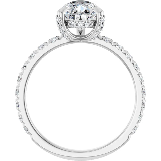 White Gold Pear Cut Engagement Ring With Hidden Halo