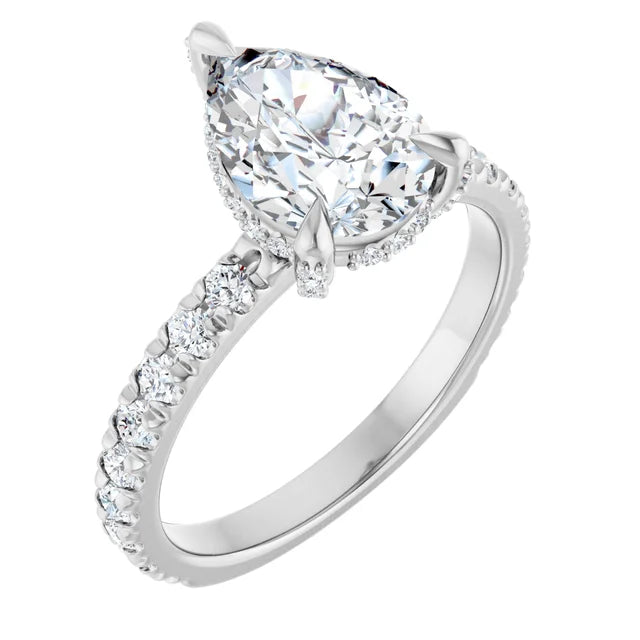 White Gold Pear Cut Engagement Ring With Hidden Halo