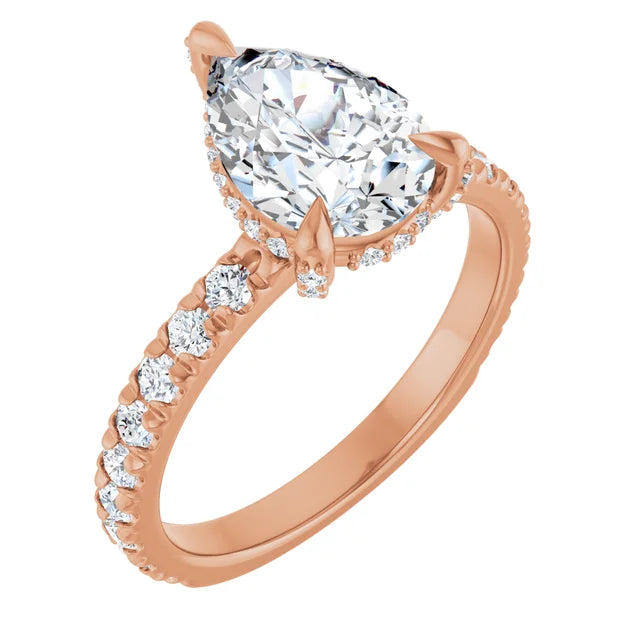 Rose Gold Pear Cut Engagement Ring With Hidden Halo