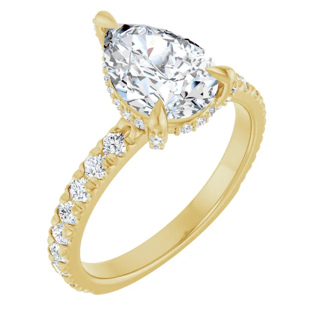 Yellow Gold Pear Cut Engagement Ring With Hidden Halo