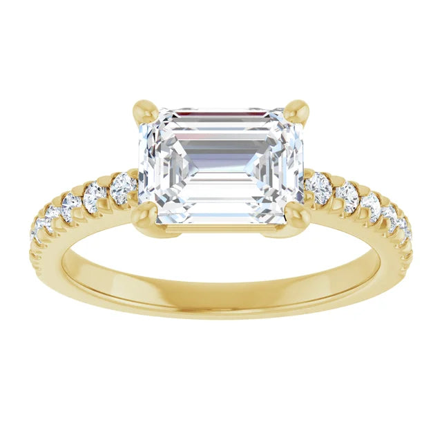 Luxury Emerald Engagement Ring in 2.00 mm yellow gold pave band