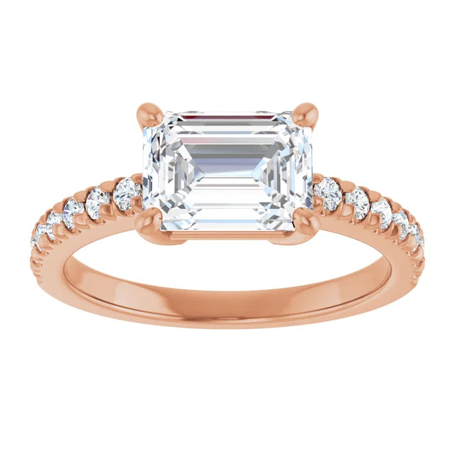 Luxury Emerald Engagement Ring in 2.00 mm rose gold diamond band