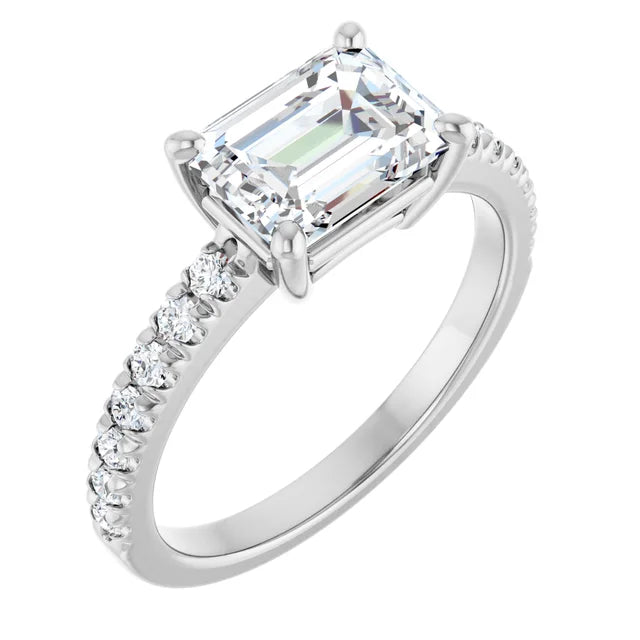 Luxury Emerald Engagement Ring in 2.00 mm white gold elegant setting