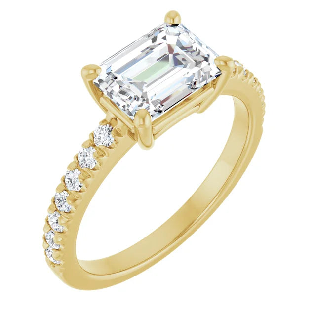Luxury Emerald Engagement Ring in 2.00 mm yellow gold band with diamonds