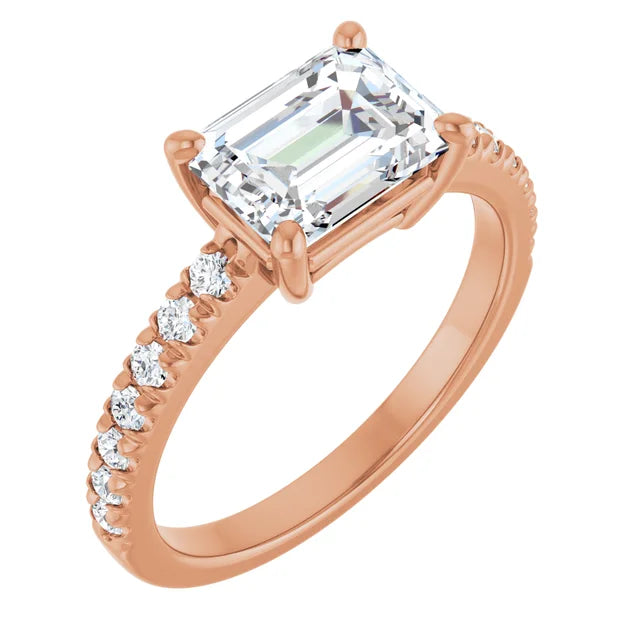 Luxury Emerald Engagement Ring in 2.00 mm rose gold slim band design