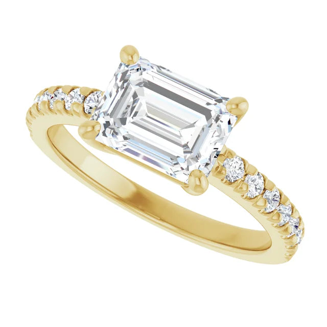 Luxury Emerald Engagement Ring in 2.00 mm yellow gold band with diamonds