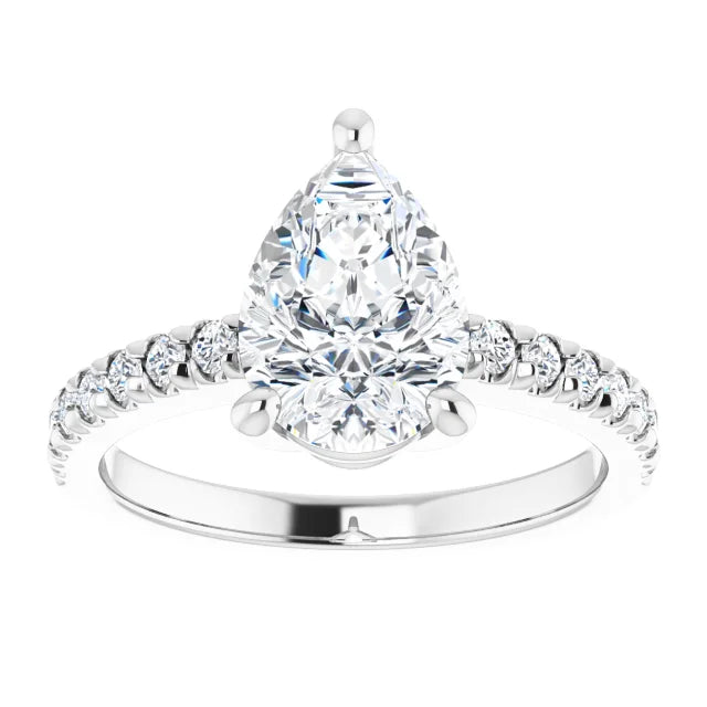 Elegant white gold pear engagement ring