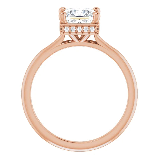 Rose gold square engagement ring with minimalist design