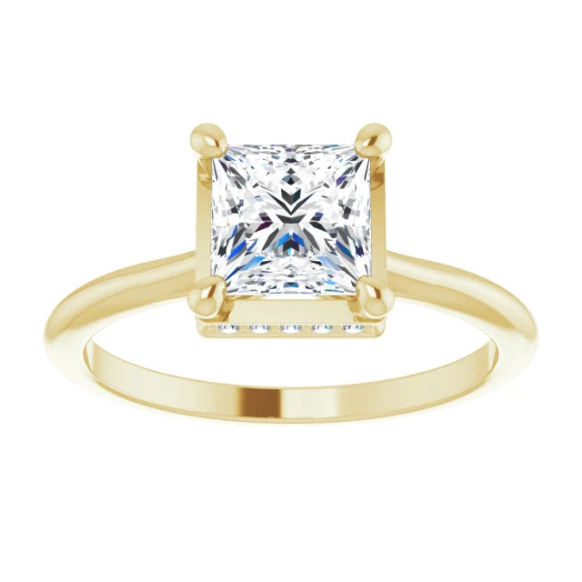 Square engagement ring with yellow gold