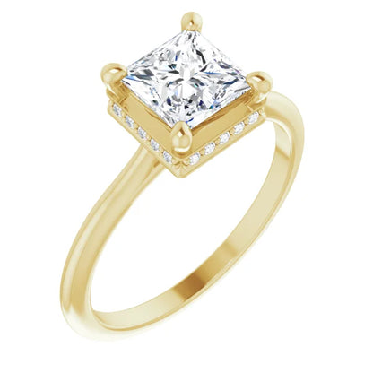 Yellow gold square engagement ring with elegant diamonds