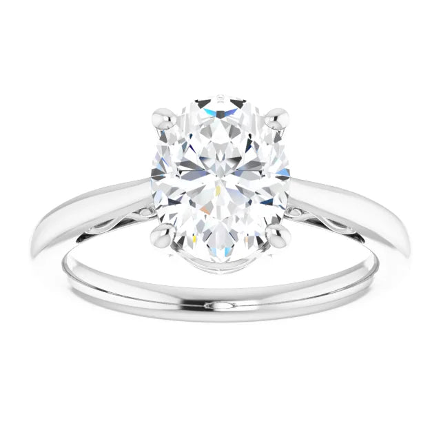 Elegant oval solitaire diamond ring in white rose