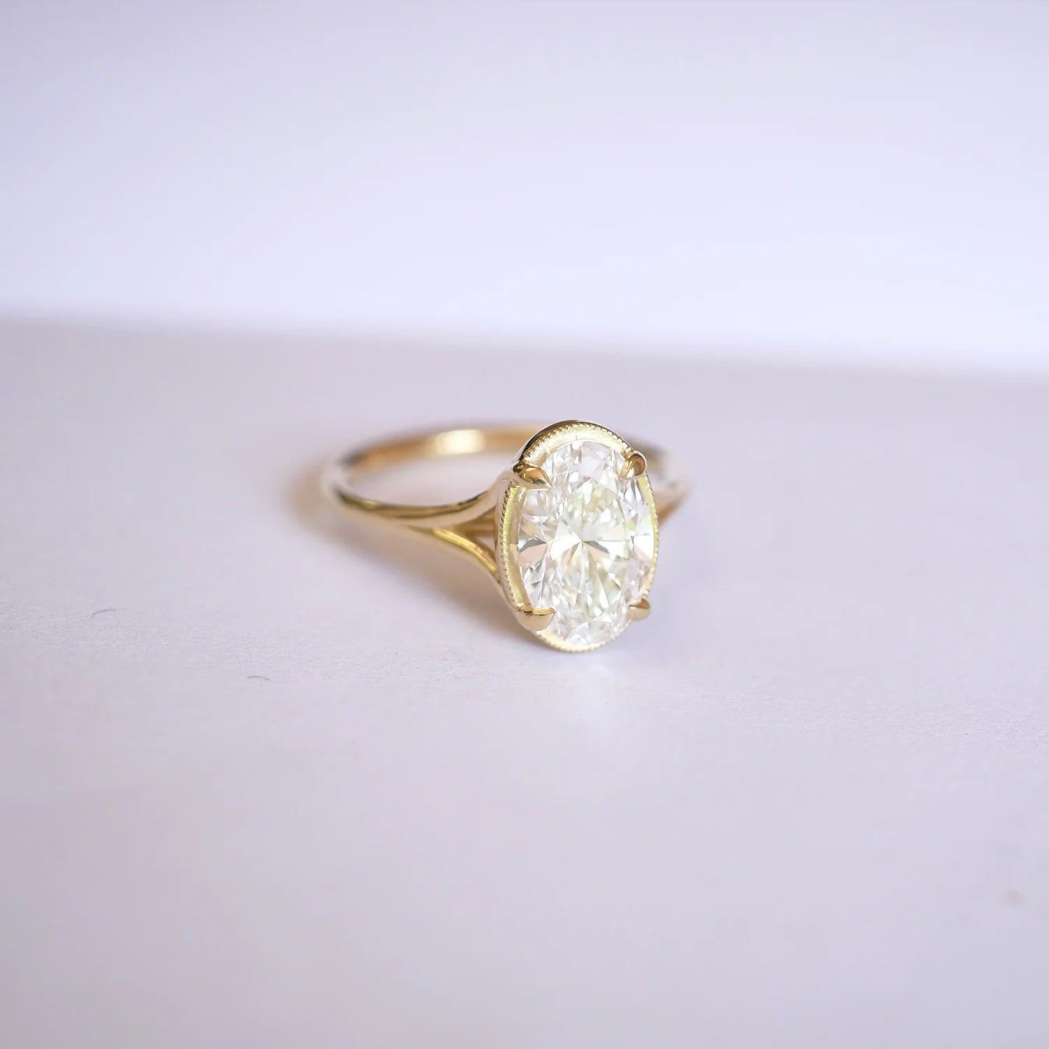 Yellow Gold ESplit Shank Oval Solitaire Engagement Ring