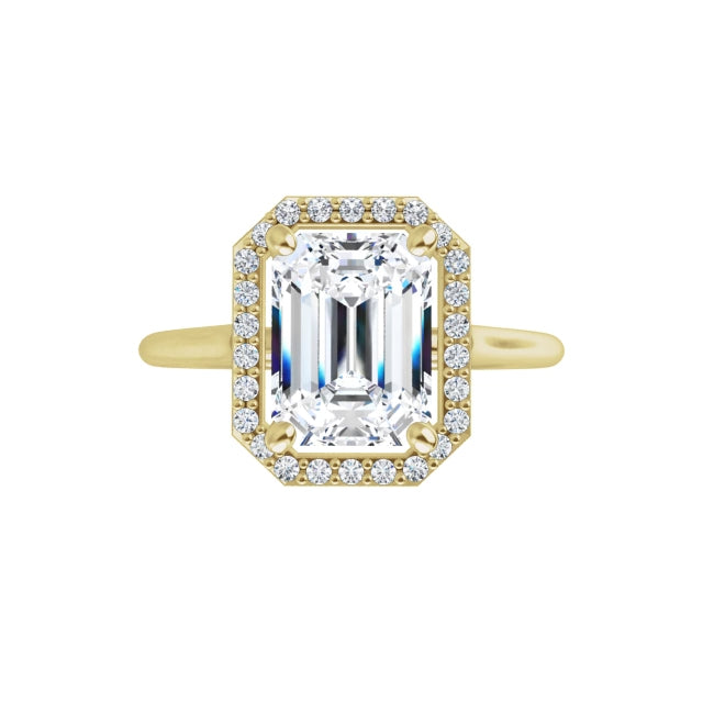 Yellow Gold Emerald Engagement Ring with Halo